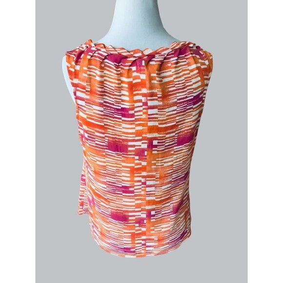 COLDWATER CREEK LADIES SLEEVELESS RUCHED RUFFLED COLLAR COLORFUL BLOUSE SIZE 4 - Picture 3 of 7